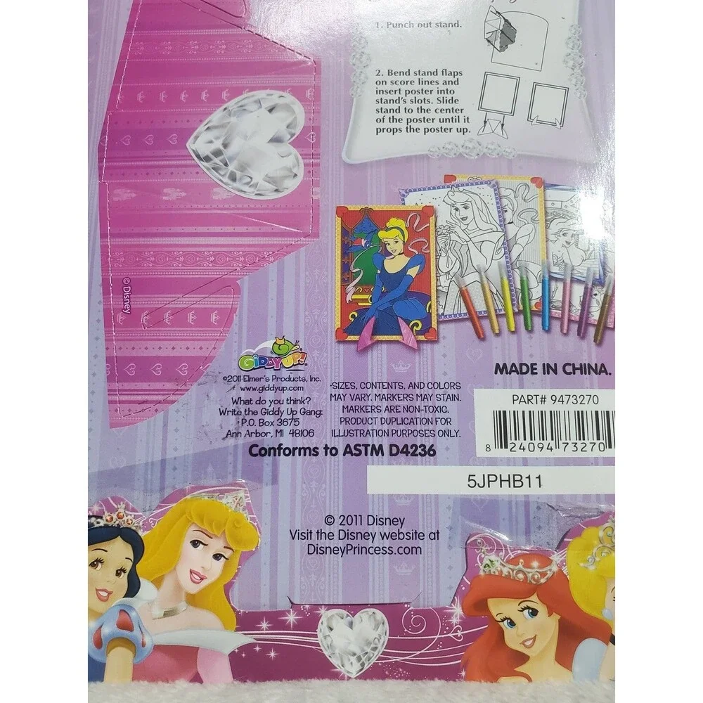2011 Disney Princess Marker By Numbers Set 4 Pictures Display Stand & 8 Markers